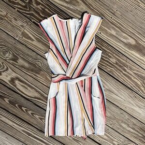 Speechless Juniors' Surplice Striped Romper Natural‎ Size Small
